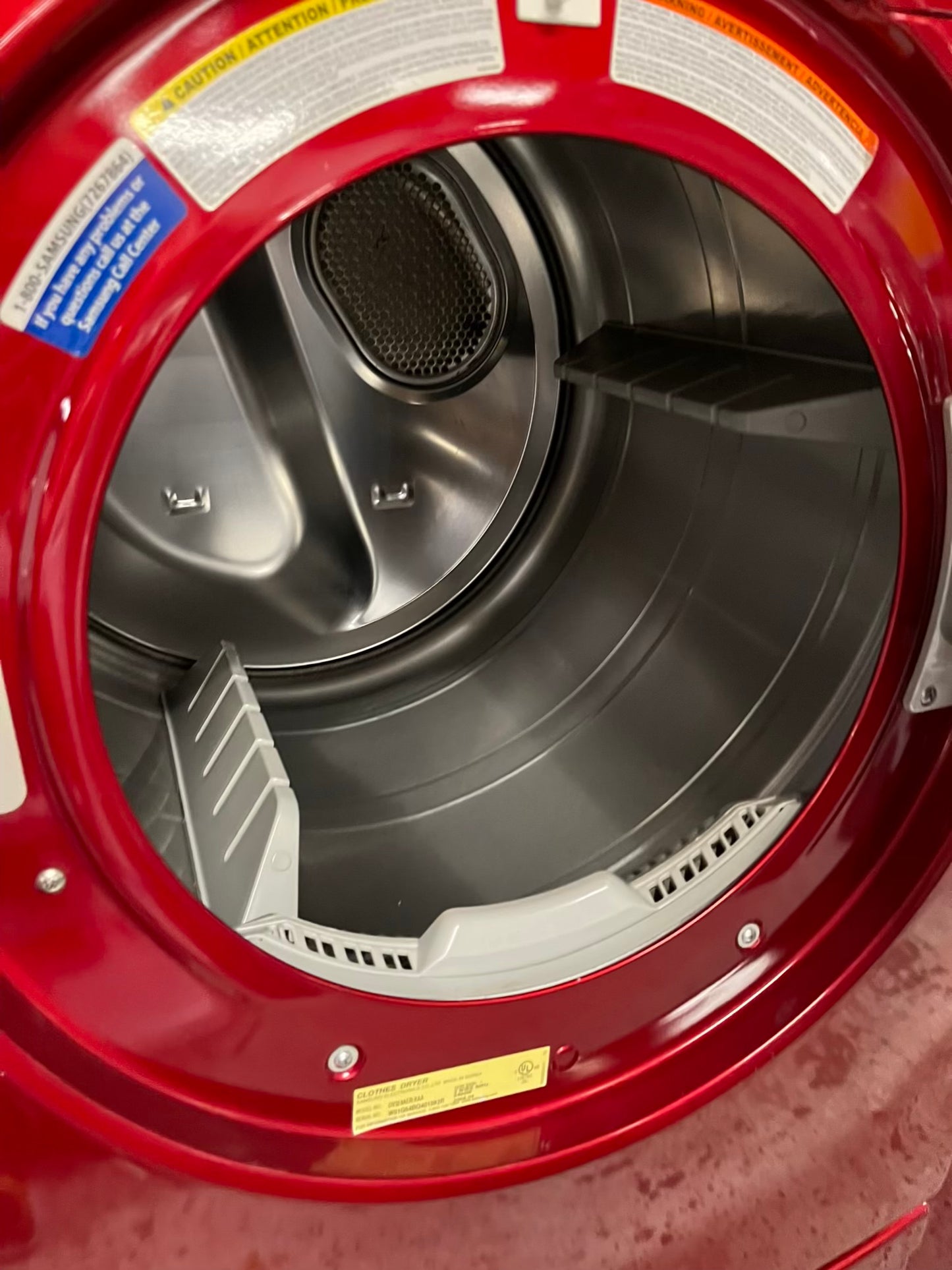 Samsung Dryer electric 220v in red front load w/pedestal extra storage stainless steel drum large capacity 27" refurbished #ED343SB