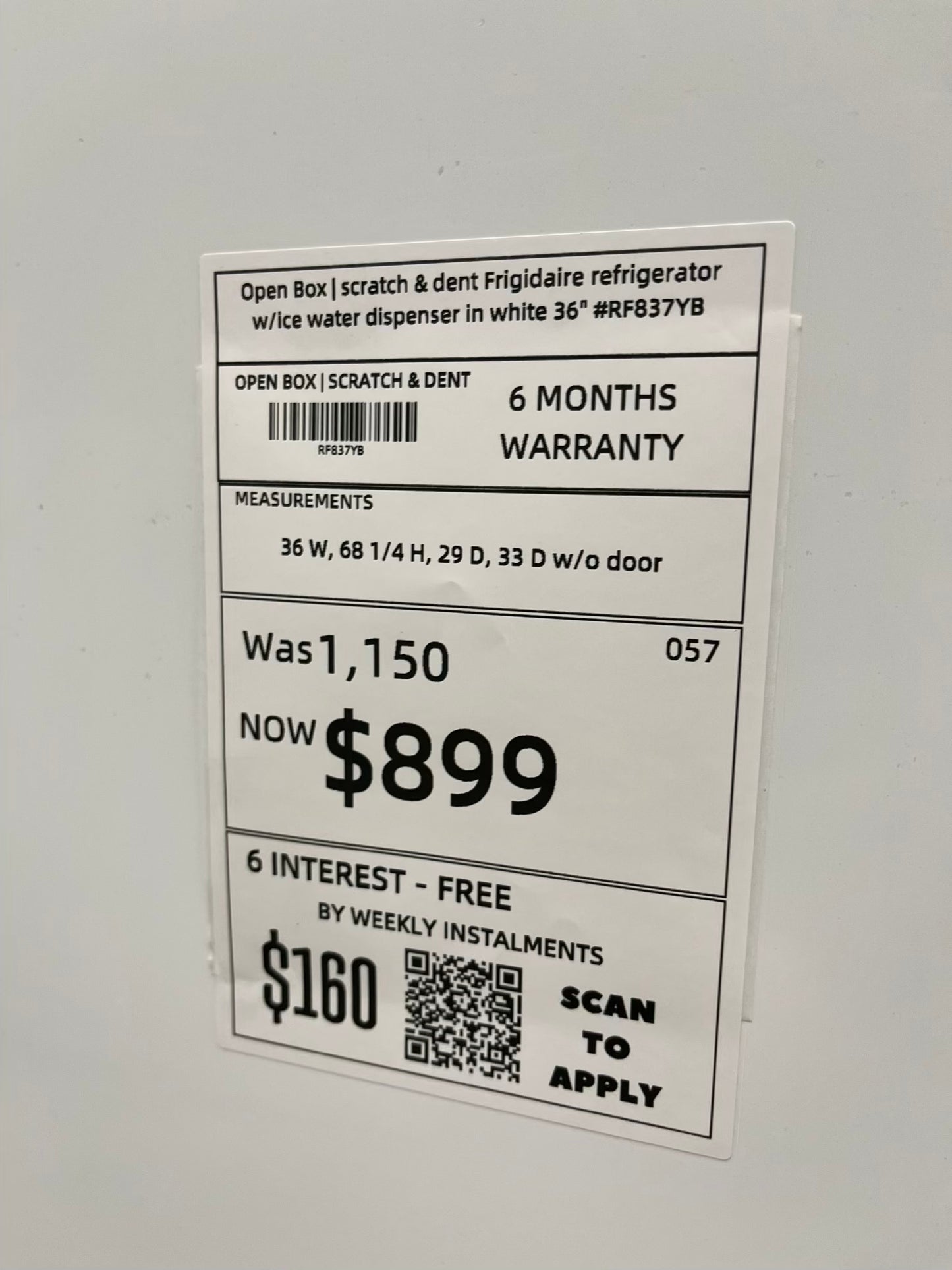 Open Box 📦 | scratch & dent Frigidaire refrigerator w/ice water dispenser in white 36" #RF837YB