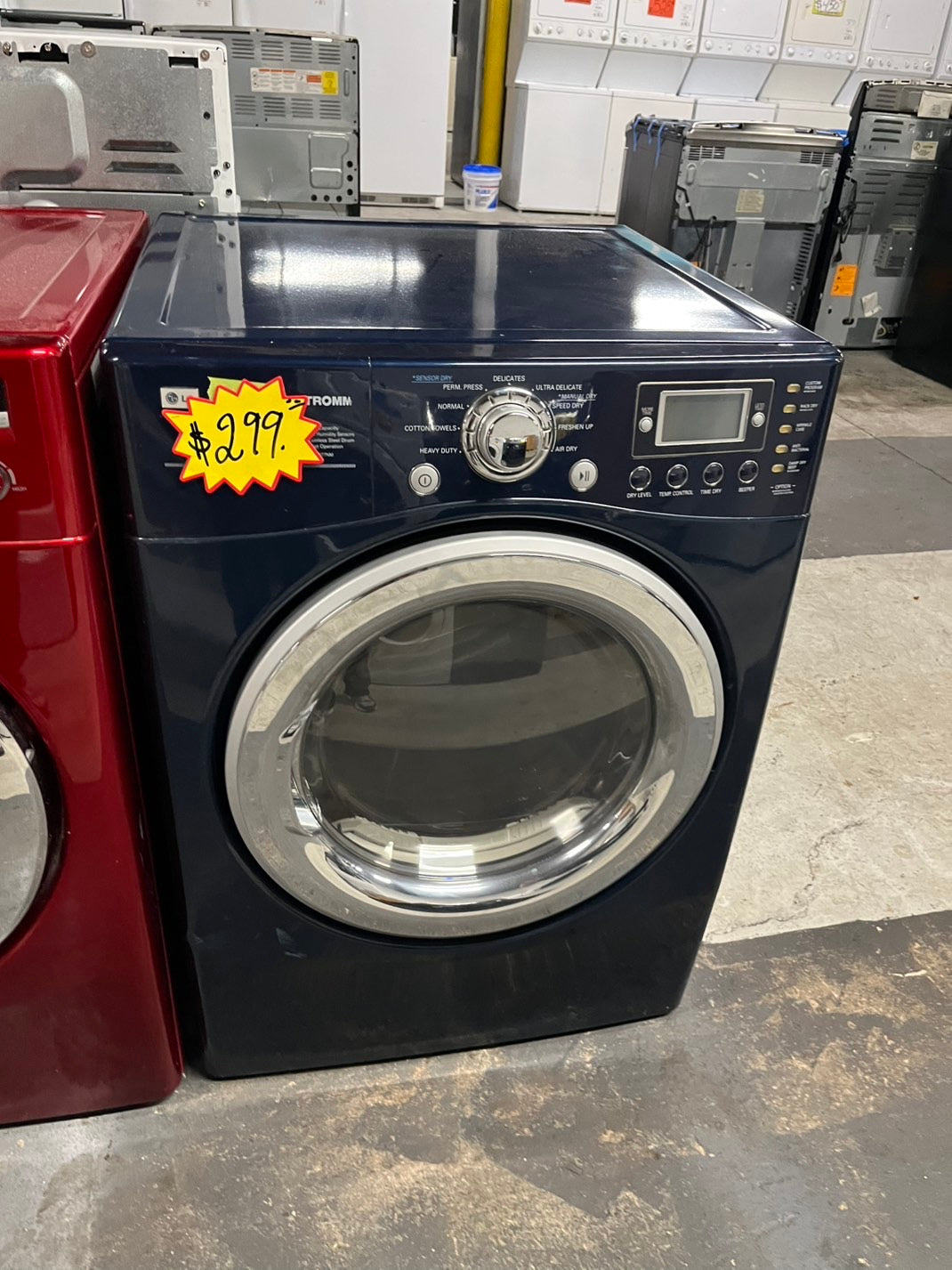 LG TROMM front load stackable electric 220v dryer in navy blue 27" #ED220VB