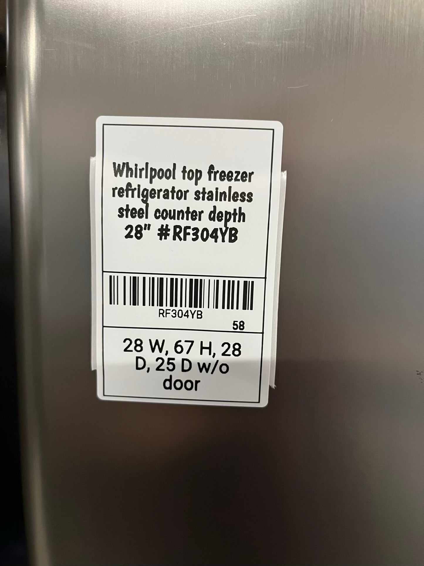 - Whirlpool top freezer refigerator stainless steel counter depth 28" #RF304YB