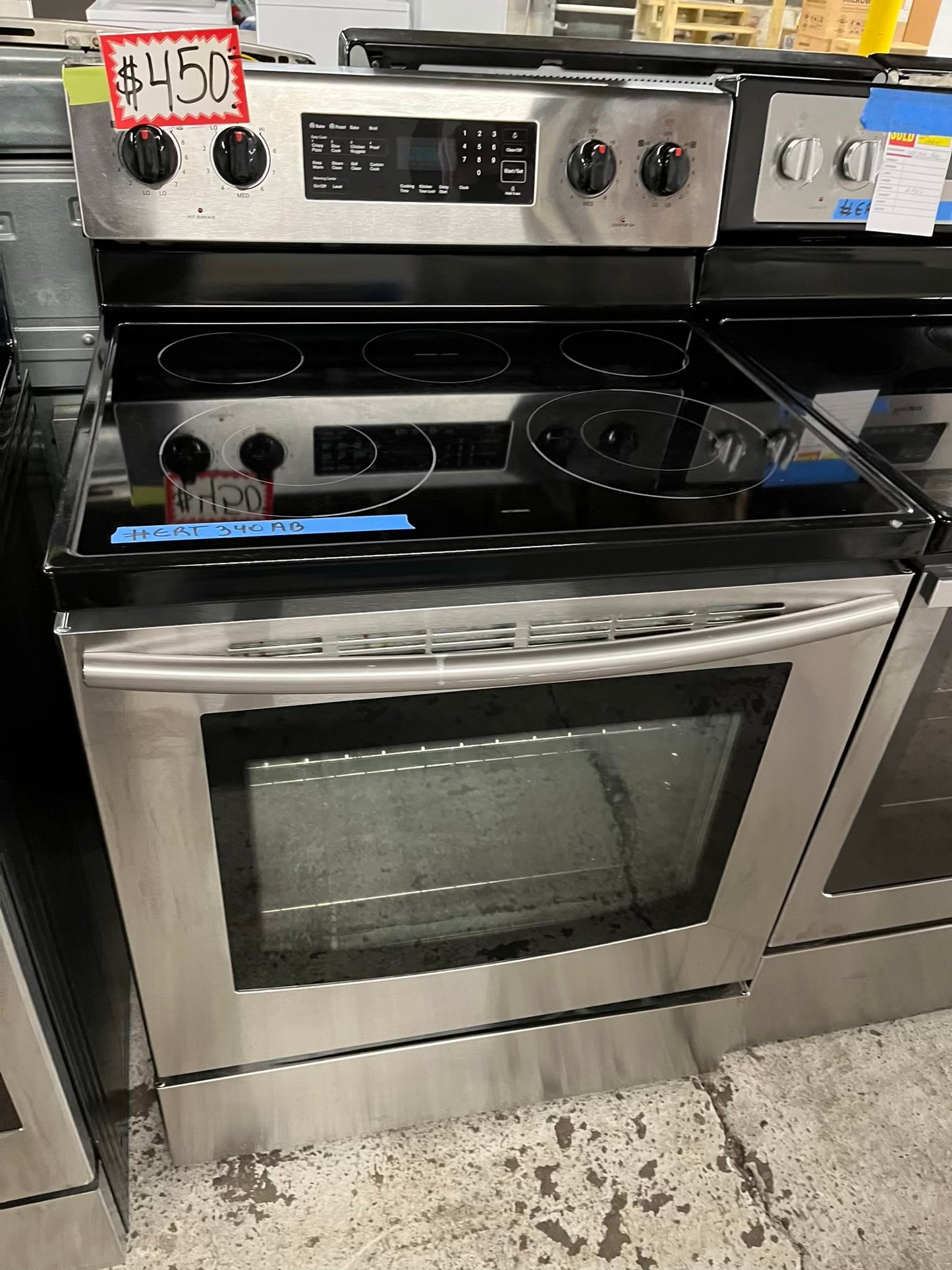 -Samsung glass top electric range 220v 5 burner warm zone convection bake broil roast  self clean Refurbished stainless steel 30" #ERT340AB