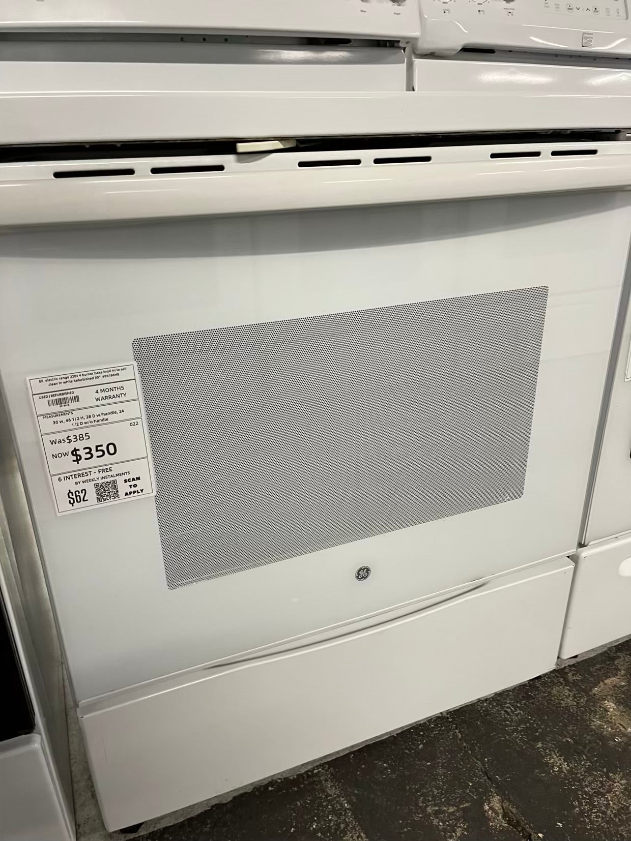 GE electric range 220v 4 burner bake broil hi/lo self clean in white Refurbished 30" #ER186HB