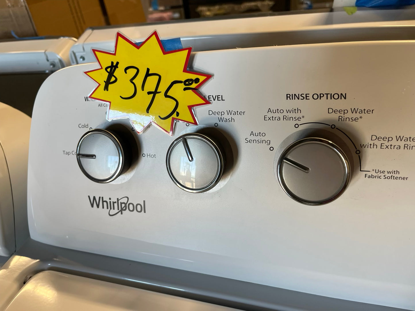 Whirlpool top load washing machine stainless steel drum w/agitator & side x side electric 220v dryer in white 29" #ED501UB
