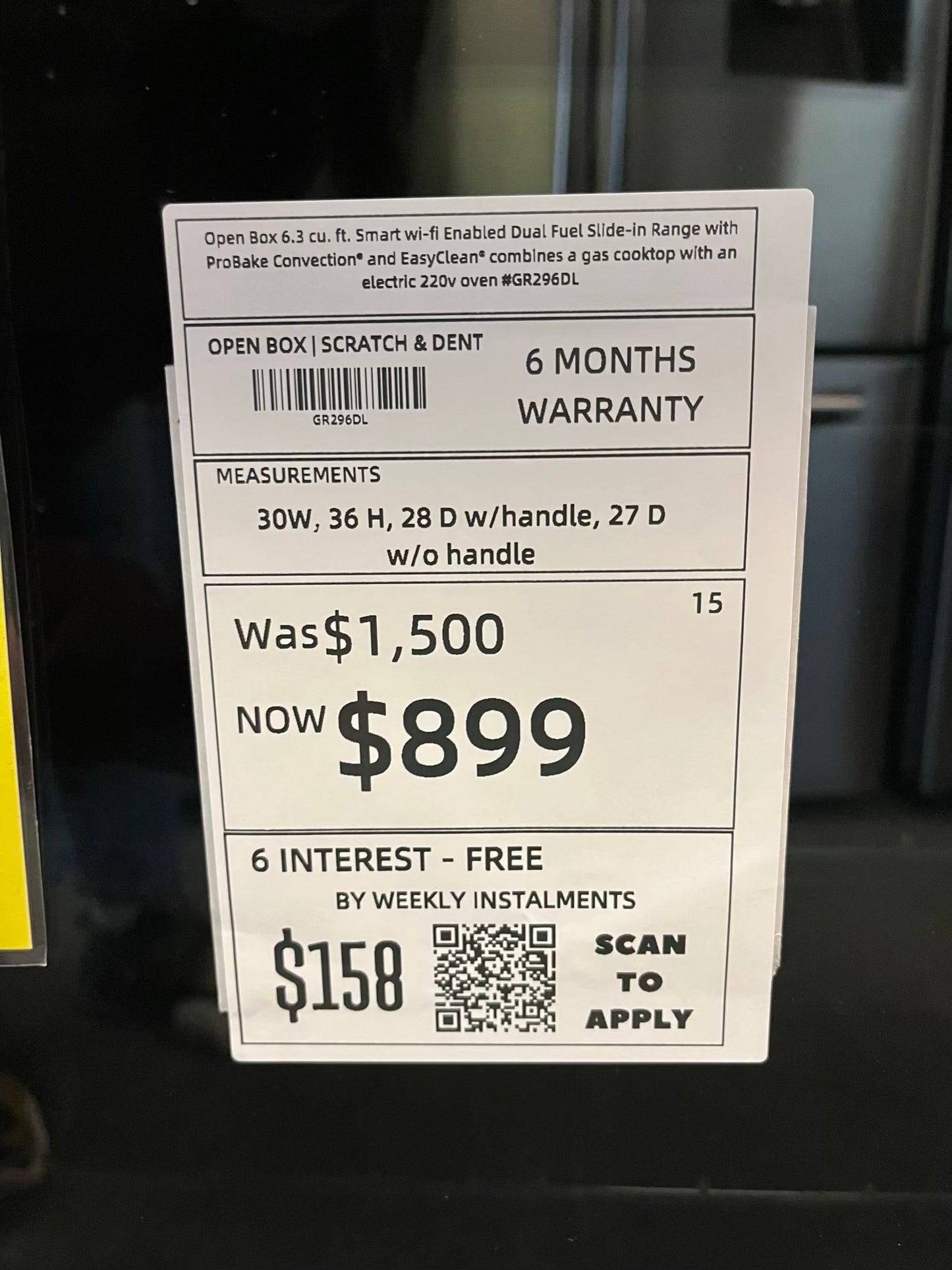 Open Box 6.3 cu. ft. Smart wi-fi Enabled Dual Fuel Slide-in Range with ProBake Convection® and EasyClean® combines a gas cooktop with an electric 220v oven #GR296DL