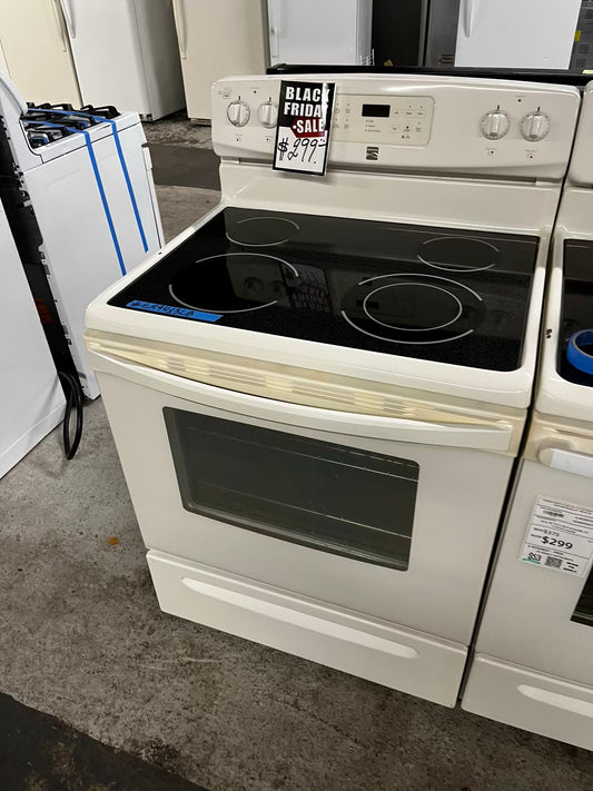 • 🎉 BLACK FRIDAY ⚡️ Kenmore glass top electric range 220v 4 burner Refurbished in off white bake Broil self clean 30" #ER9413LB