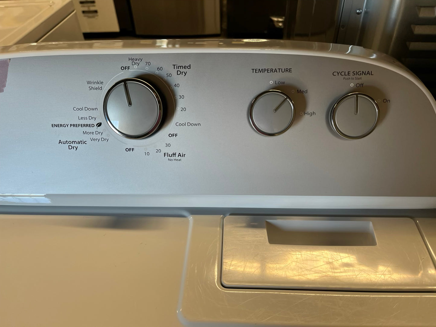 Whirlpool top load washing machine stainless steel drum w/agitator & side x side electric 220v dryer in white 29" #ED501UB