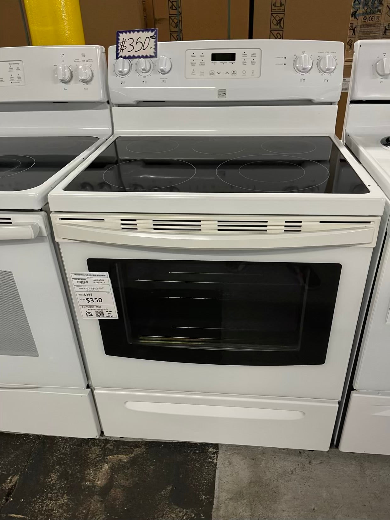 Kenmore electric range 220v 5 burner warm zone convection bake broil self clean in white Refurbished 30" #ER185LB