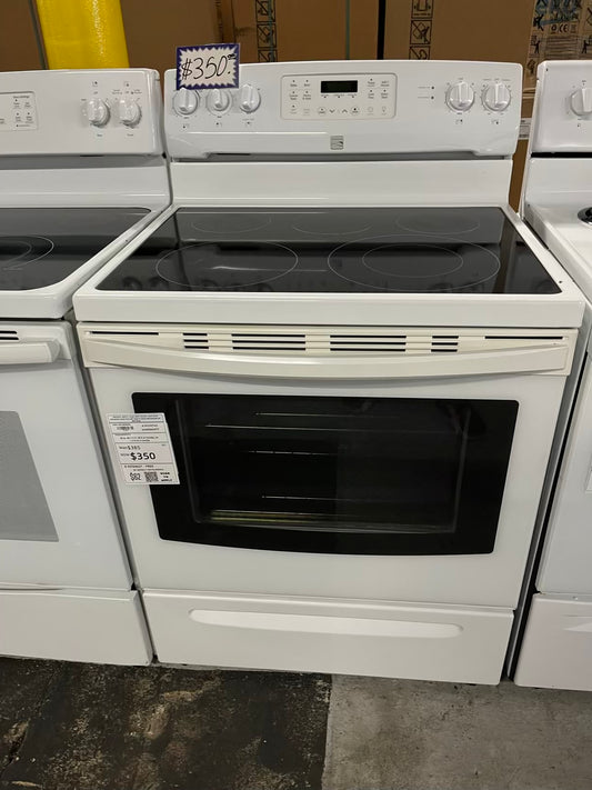 Kenmore electric range 220v 5 burner warm zone convection bake broil self clean in white Refurbished 30" #ER185LB