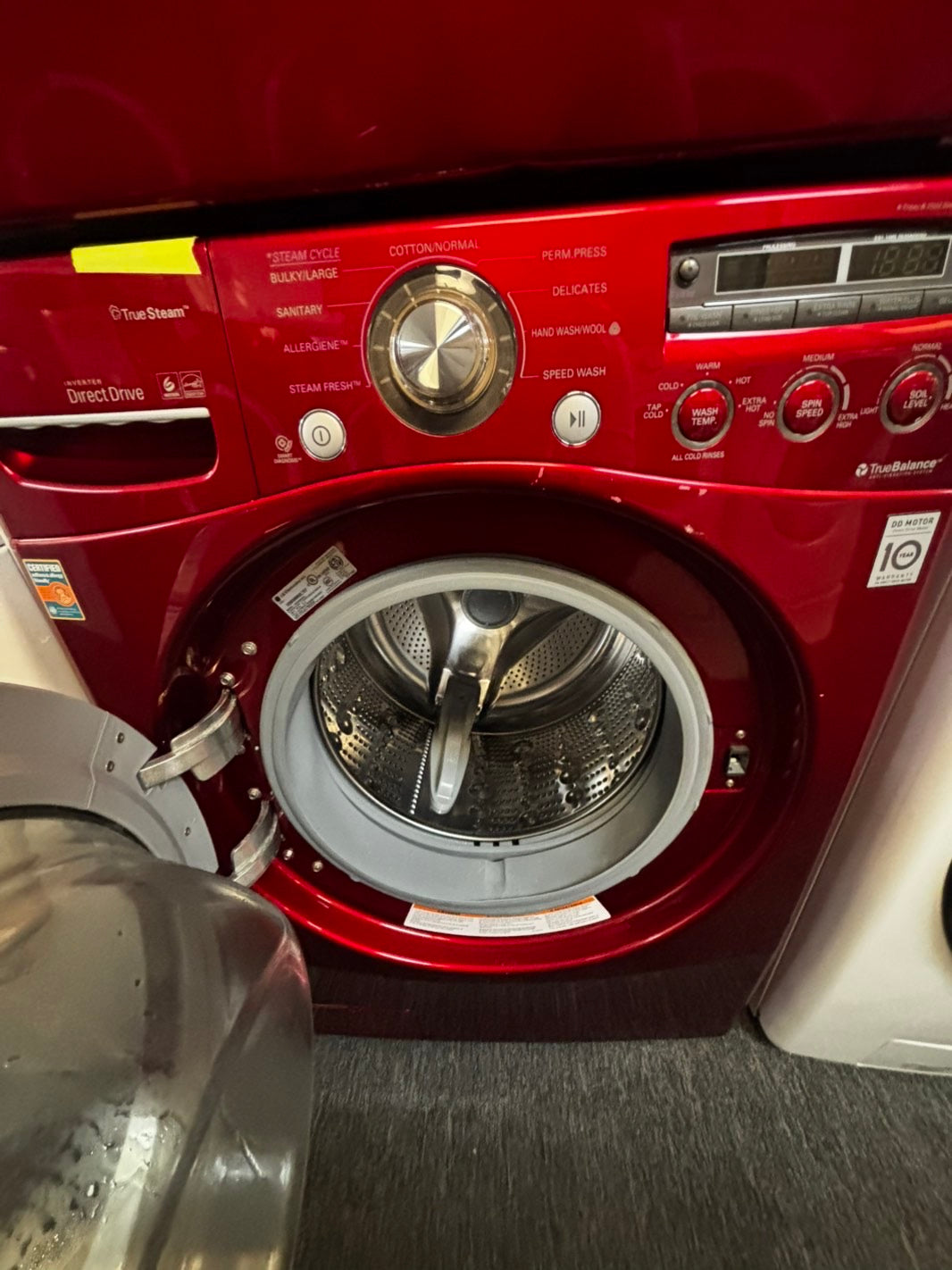LG front load red washer & dryer set stackable or side by side electric 220v stackable large capacity #LGWDS994HL
