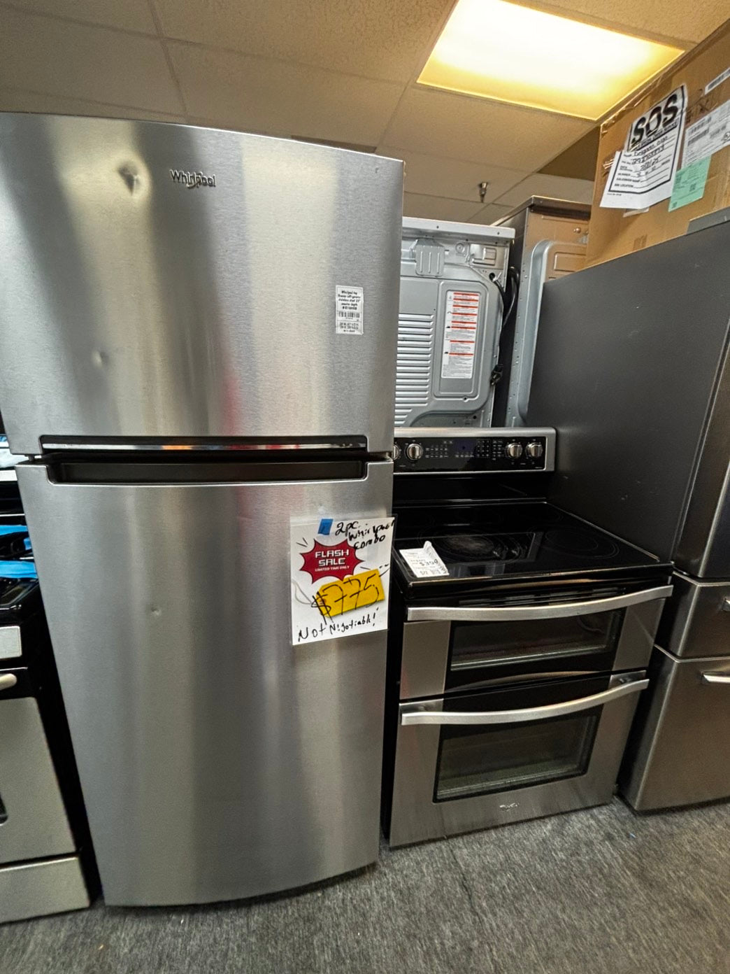 Flash sale⚡️ 2pc. Combo Whirlpool top freezer refrigerator stainless steel 28" counter depth & double oven electric stove 30” #RF2PCW5L
