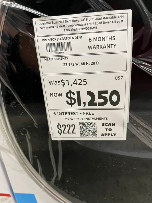 Open Box 📦 Scratch & Dent Beko 24" Front-Load stackable 1.94 cu ft washer & Heat Pump Ventless Front Load Dryer 4.5 cu ft 220v electric #WD636MB-TR
