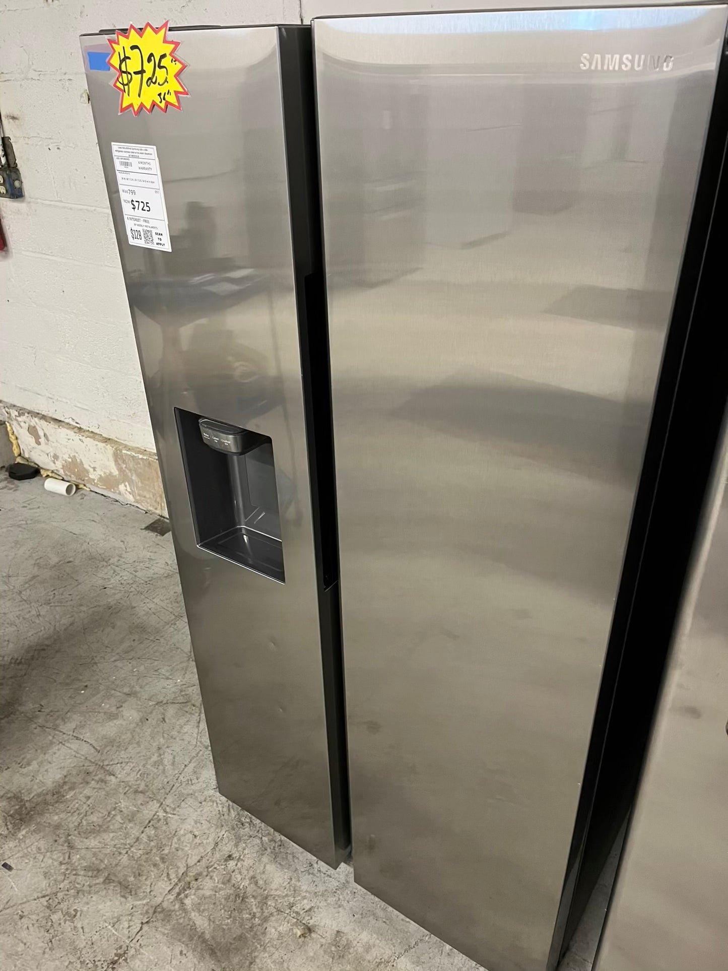 Used Refurbished Samsung side x side refrigerator stainless steel w/ice water dispenser 36" #RF835UB-TR