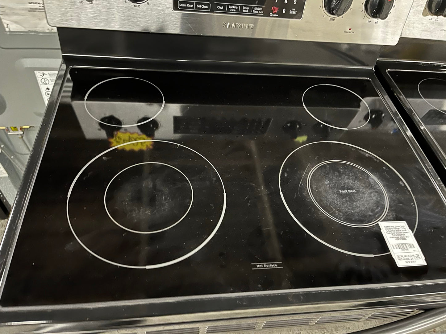 - Samsung glass top electric range 220v 4 burner bake broil fast boil steam clean Refurbished stainless steel 30" #ER318SB
