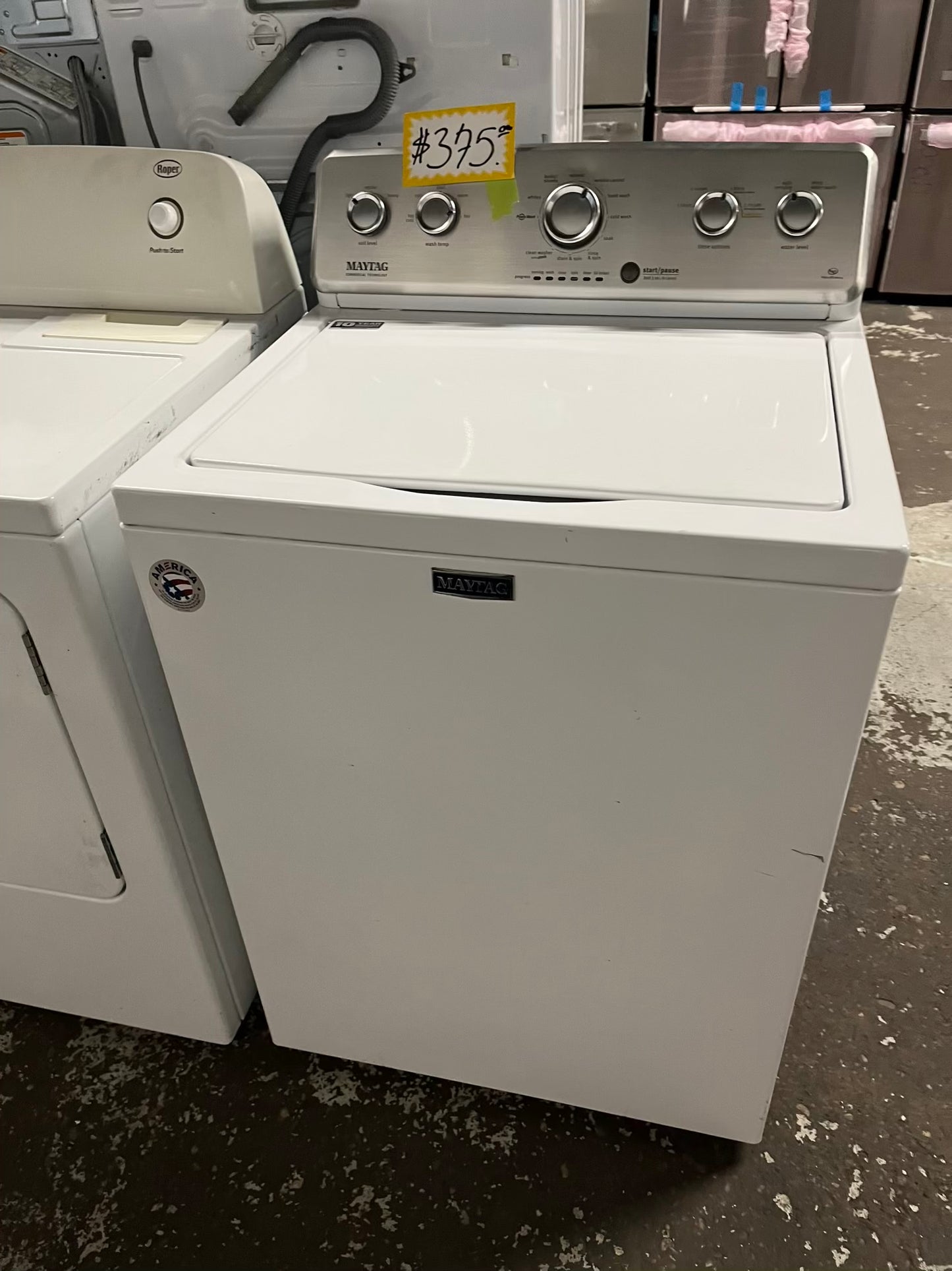 - Maytag Top load washing machine side x side large stainless steel drum capacity w/agitator 27" Refurbished #W001KB-TR