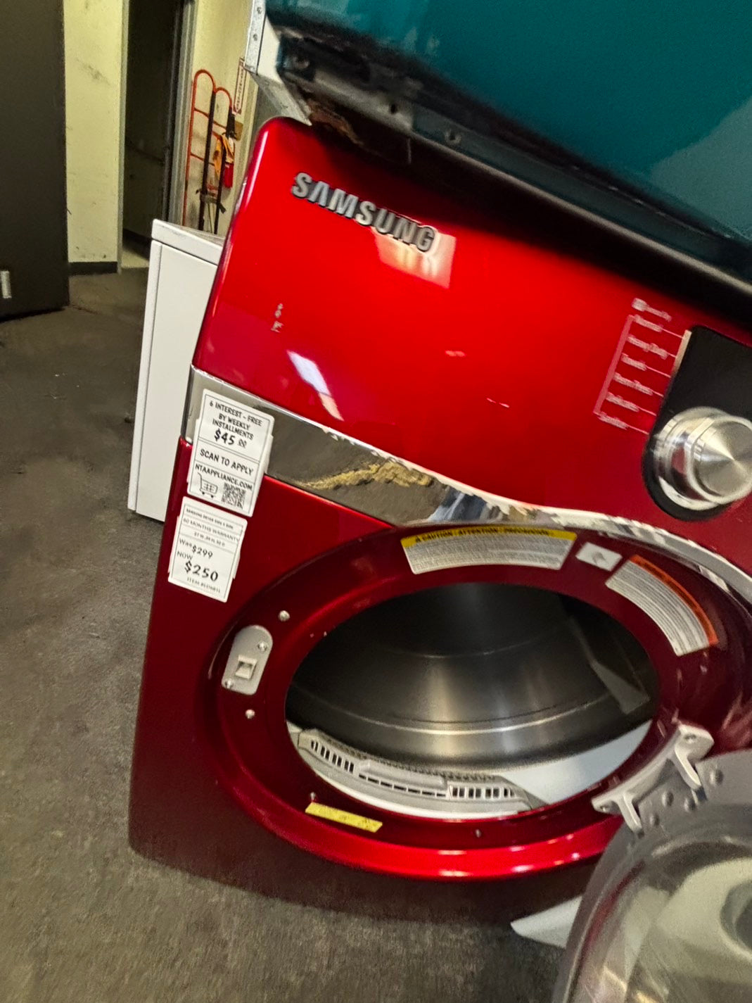 - Samsung steam electric 220v dryer front load stainless steel drum 7.5cu.ft. large capacity 27" #EDS1396VL