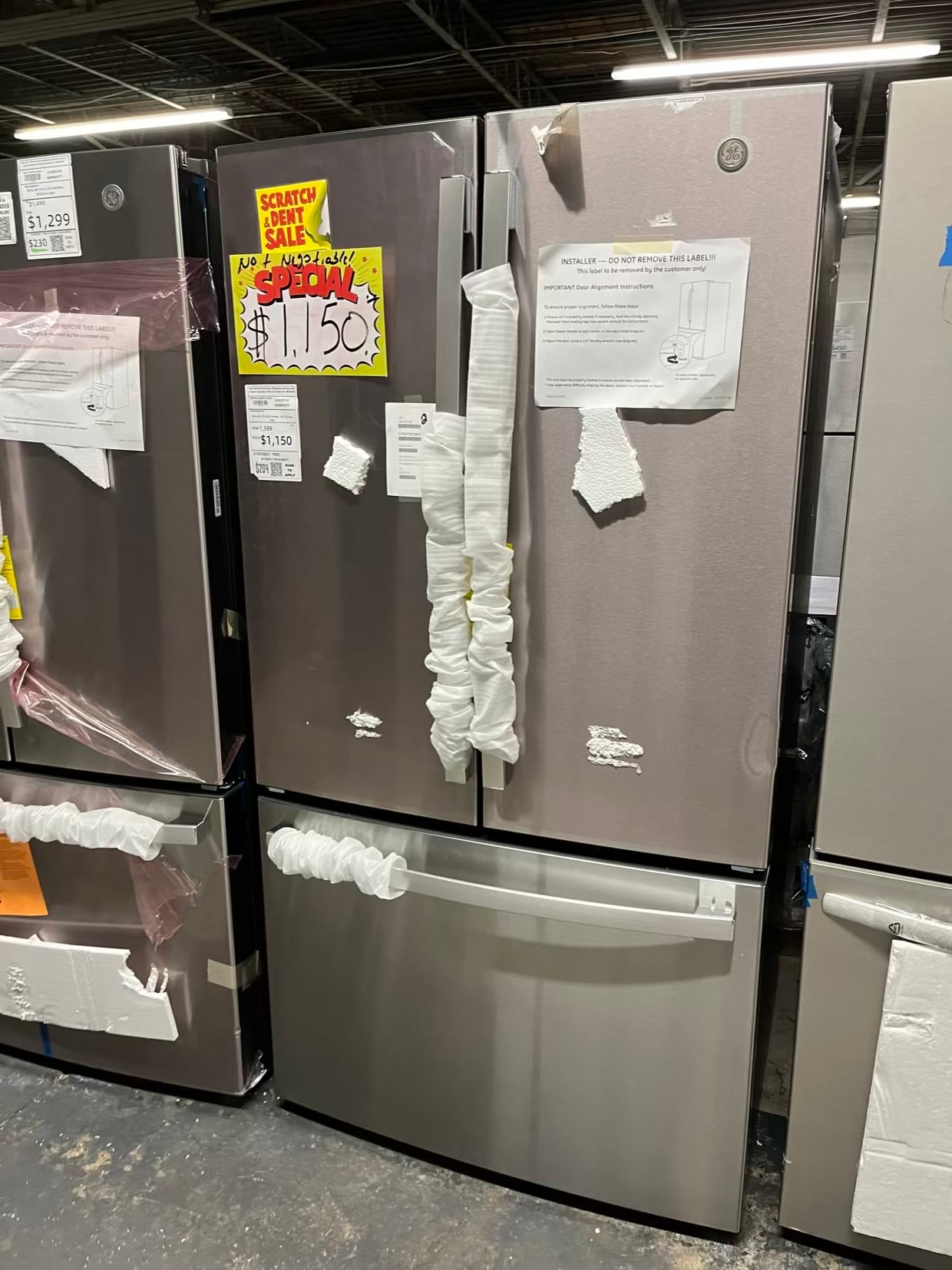 Open Box GE French door refrigerator stainless steel w/water dispenser inside & ice maker 36" #RF494EB