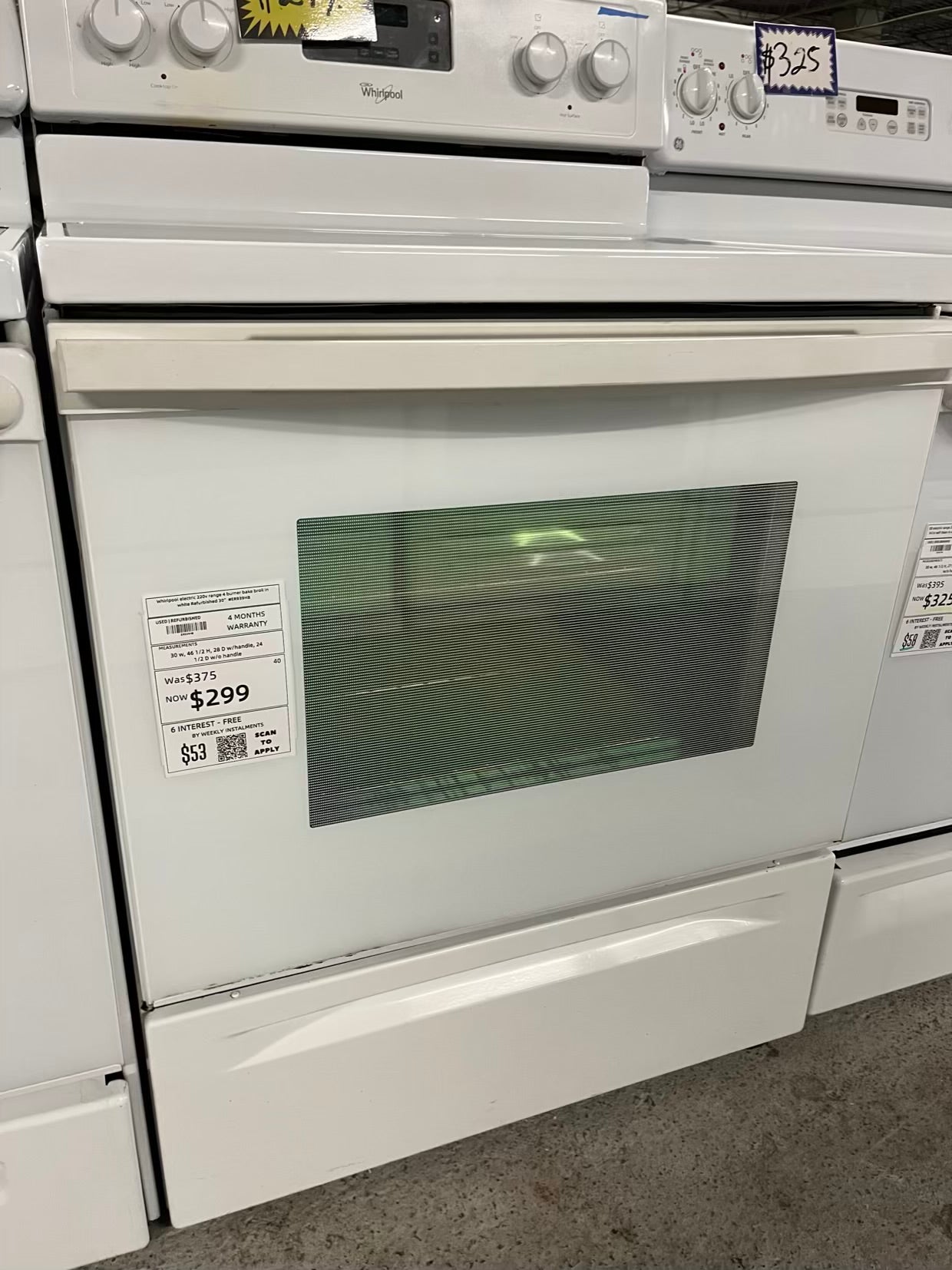 Whirlpool electric 220v range 4 burner bake broil in white Refurbished 30" #ER939HB
