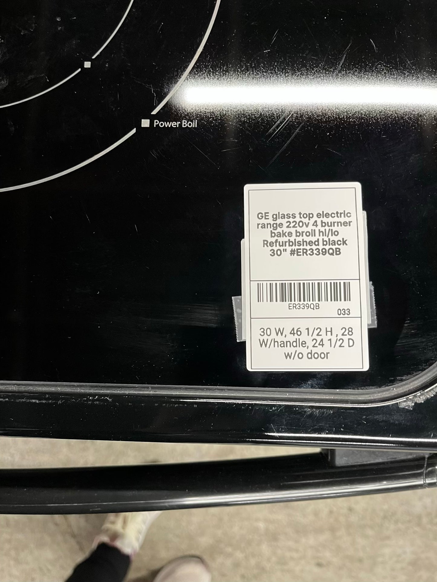 -GE glass top electric range 220v 4 burner bake broil hi/lo Refurbished black 30" #ER339QB-TR