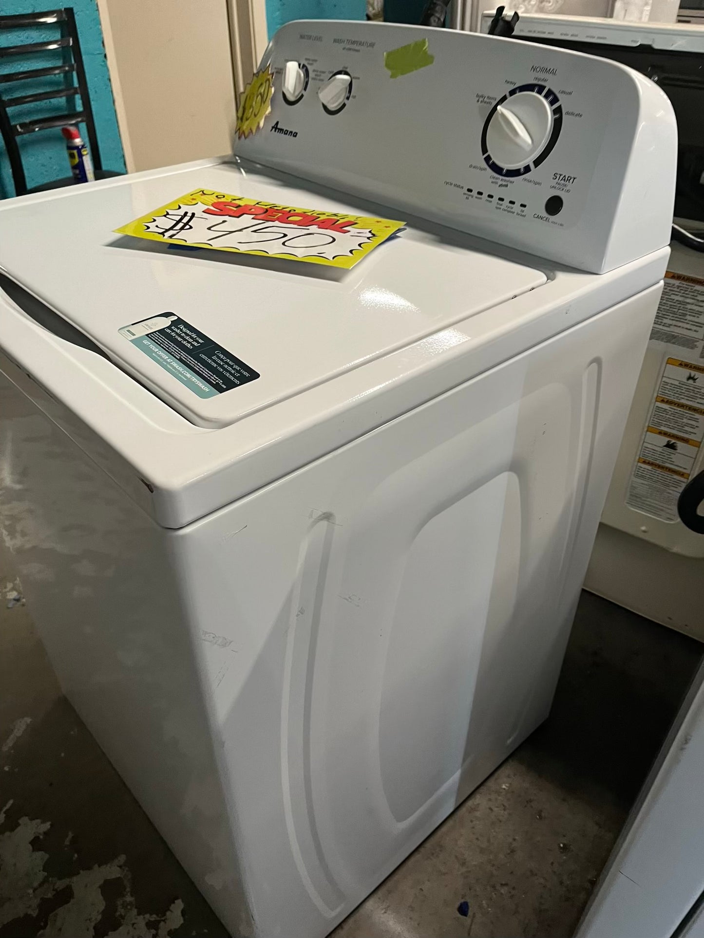 - Amana electric washer & dryer 220v set top load side by side #TWAM377WL