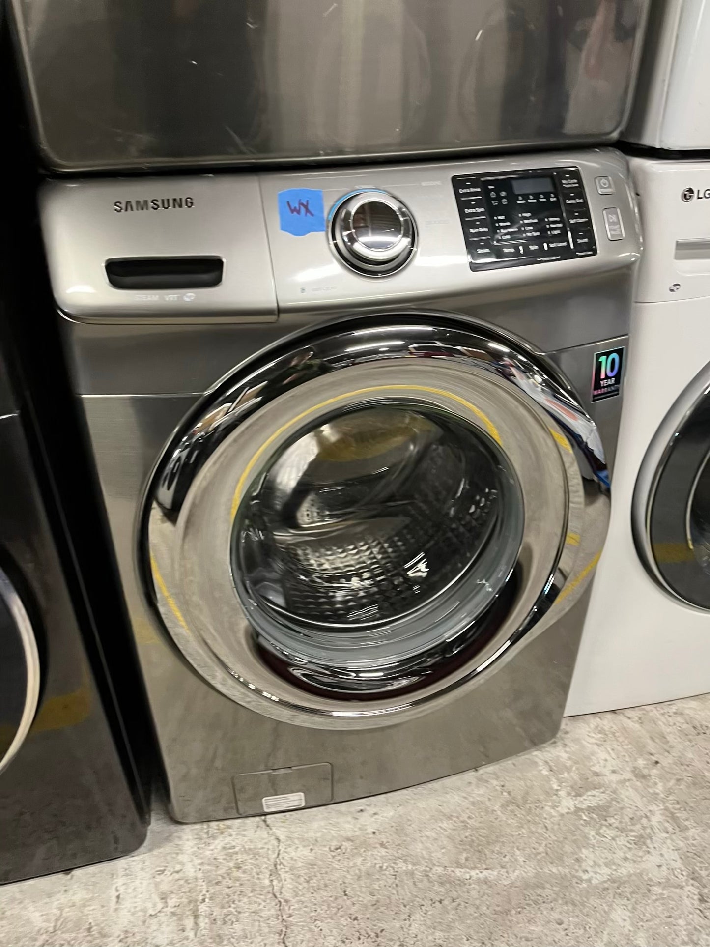 Samsung steam cycle washer 4.5 cu ft & dryer 7.5 cu ft set electric 220v front load stackable sensor dry He stainless steel #WD853UB