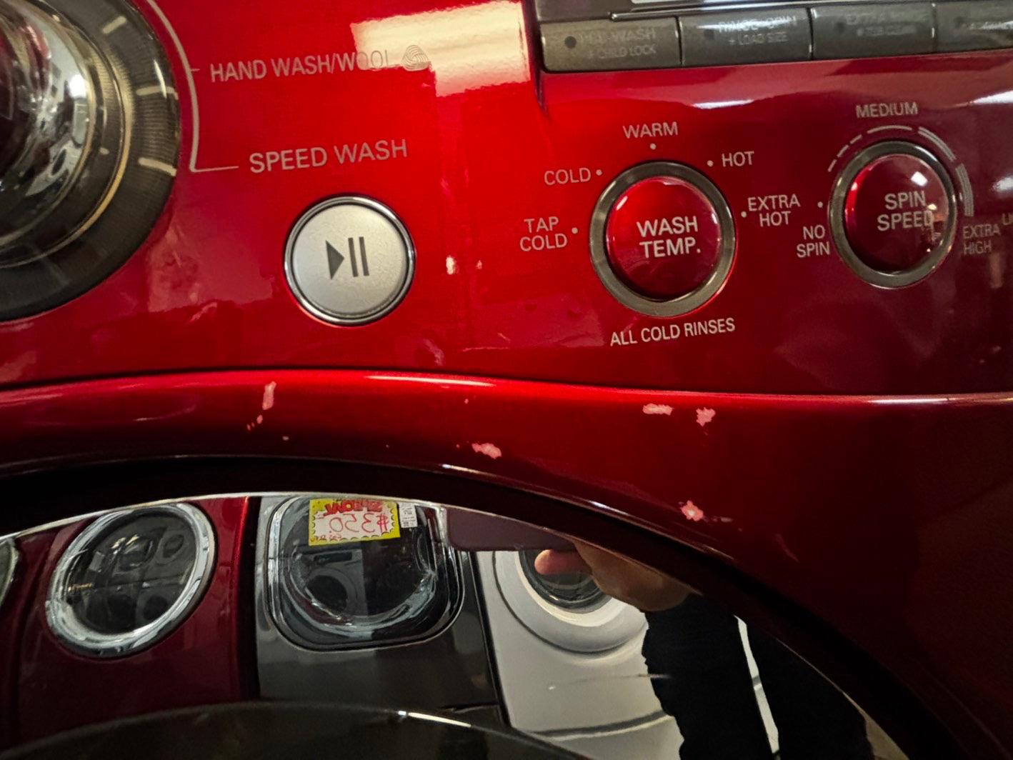 LG front load red washer & dryer set stackable or side by side electric 220v stackable large capacity #LGWDS994HL