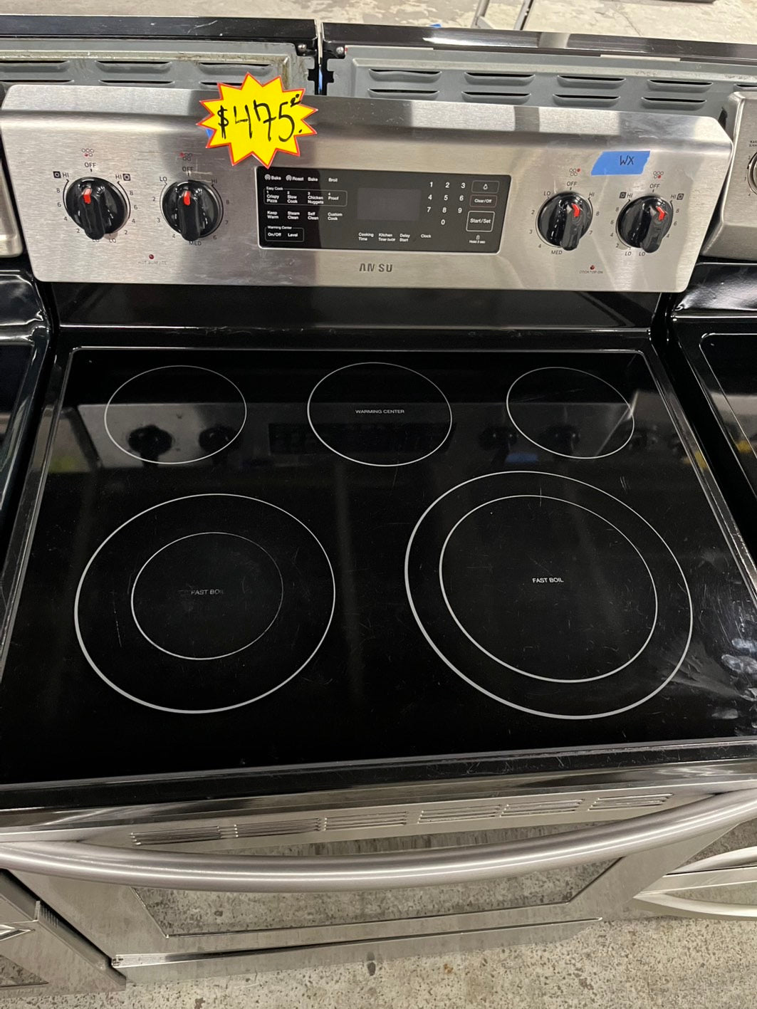 - Samsung glass top electric range 220v 5 burner warm zone convection bake roast broil steam clean Refurbished 30" #ER509FB