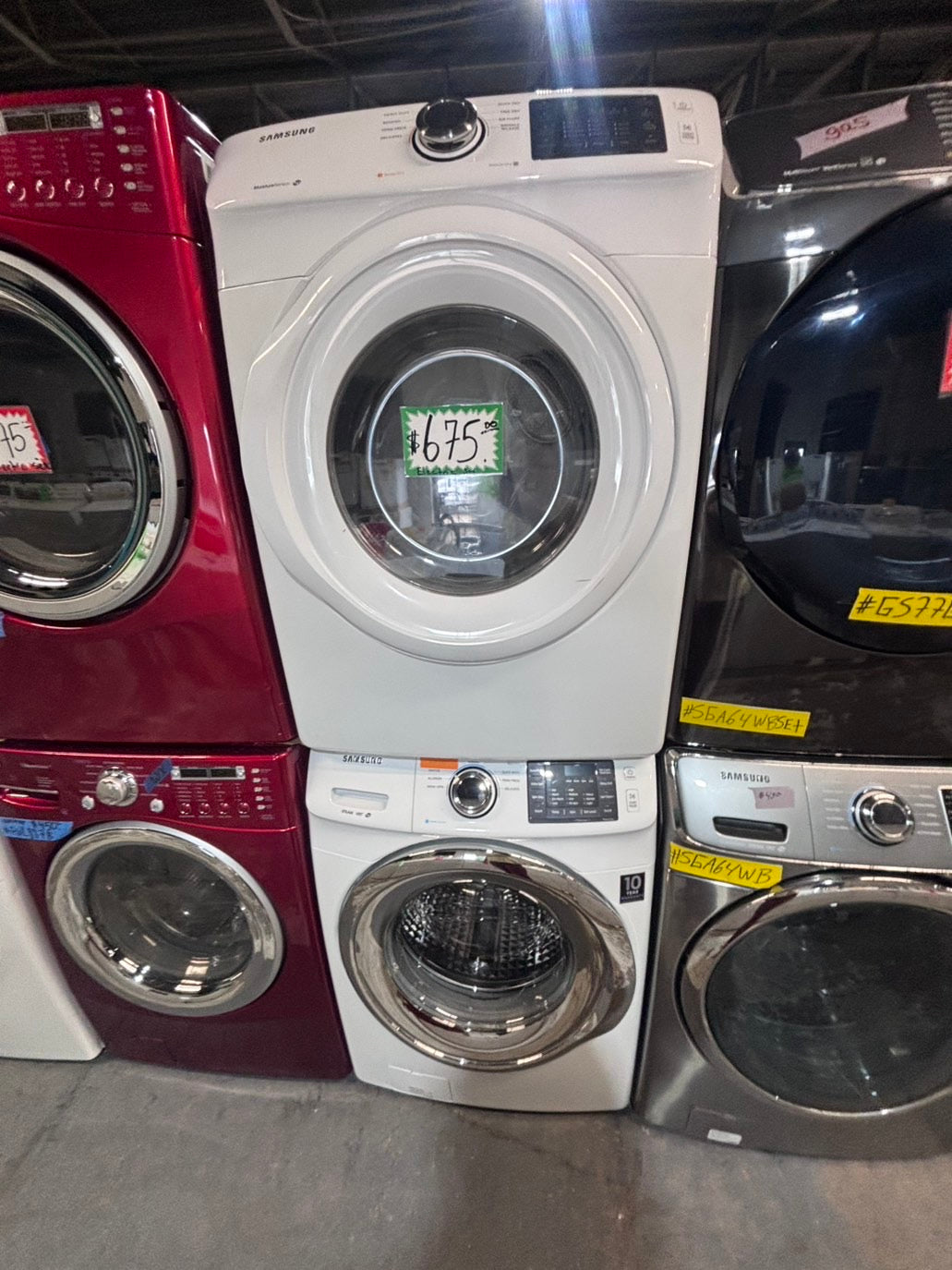 >*Samsung steam washer 4.5 cu ft & dryer 7.5 cu ft set electric steam 220v front load stackable or side by side - sensor dry white color #WY458SET