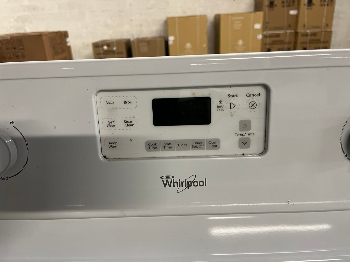 Whirlpool electric 220v range 4 burner bake broil steam clean in white Refurbished 30" #ER942EB
