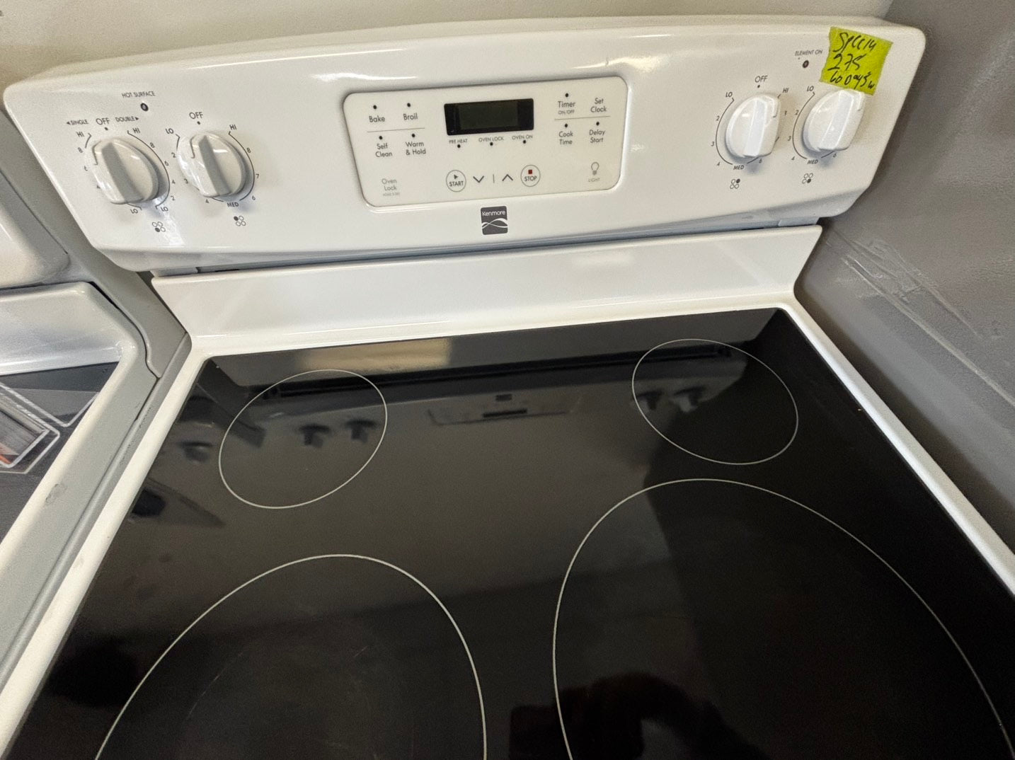 Kenmore Glass top electric 220v range 4-burner bake/broil  self clean white  30" Refurbished #ESKW13JL