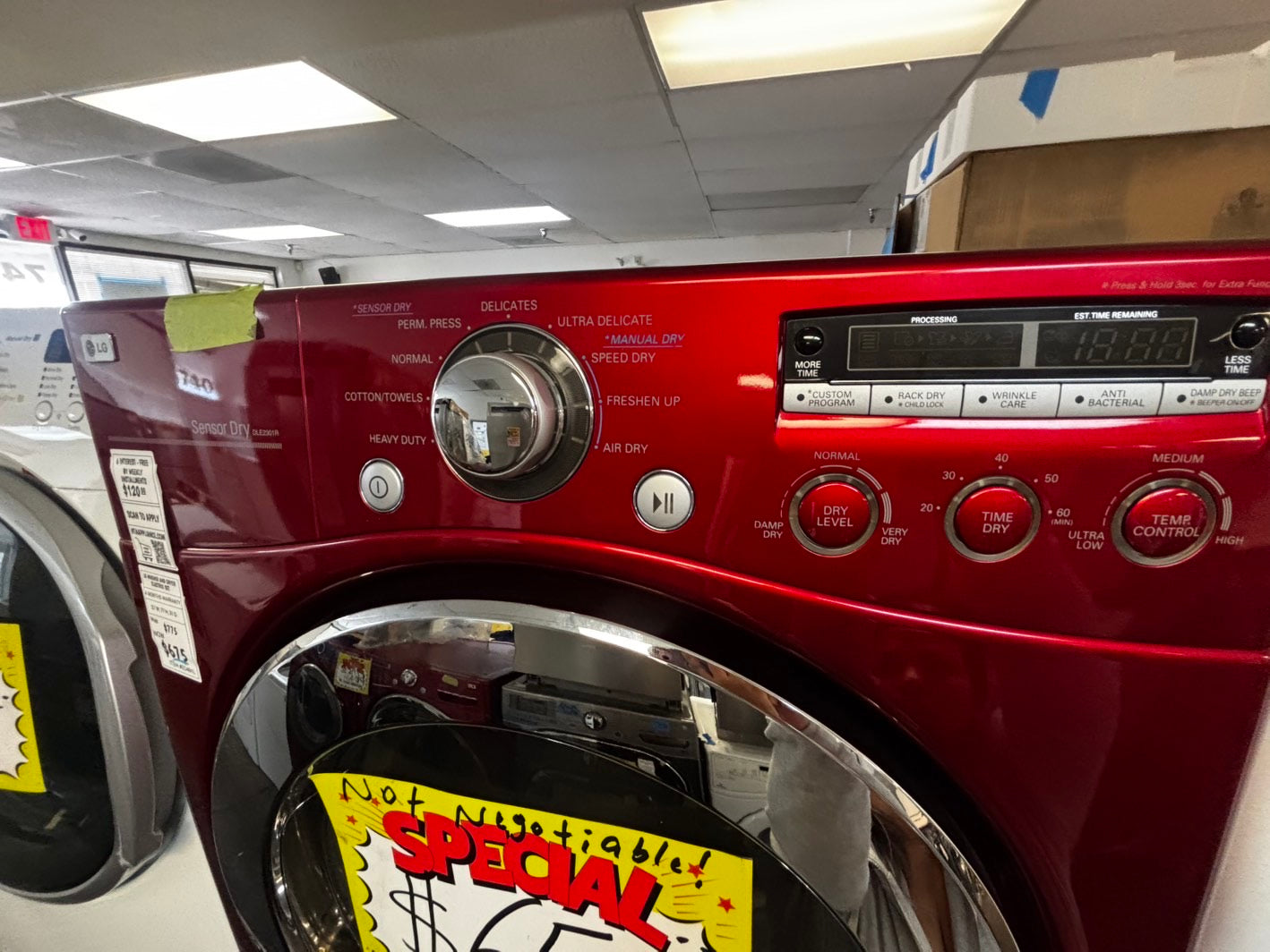 LG front load red washer & dryer set stackable or side by side electric 220v stackable large capacity #LGWDS994HL