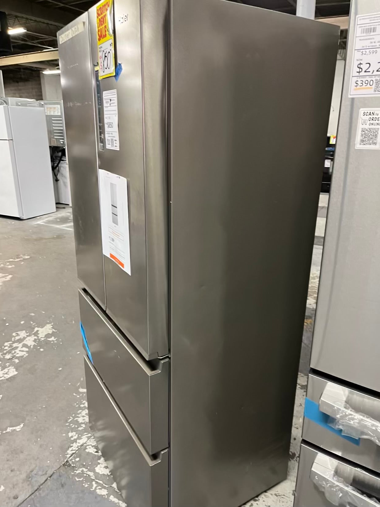 Open Box Haier four door refrigerator stainless steel counter depth 28" no ice maker #RF492KB