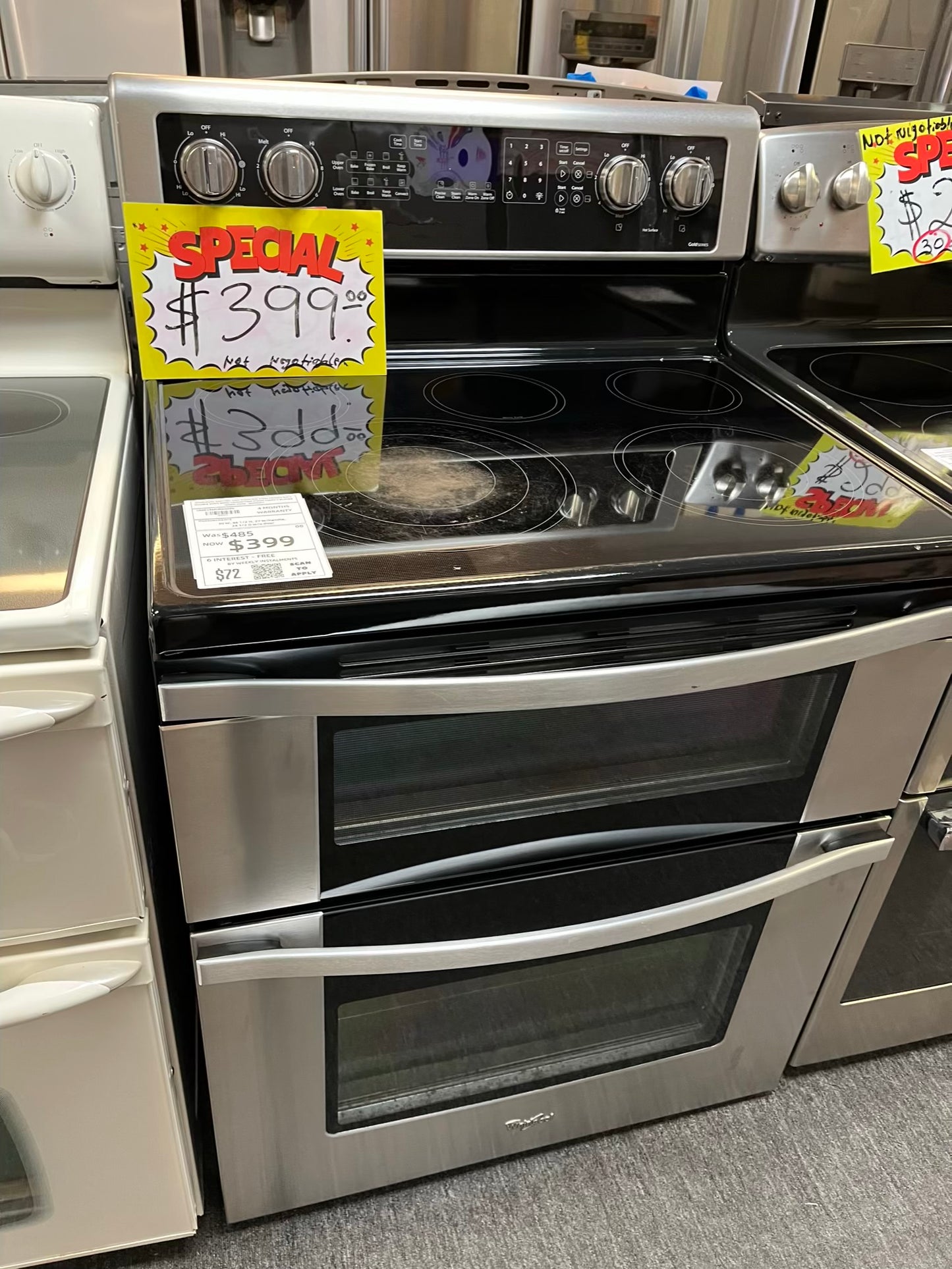 WHIRLPOOL ELECTRIC 220v STAINLESS STEEL FROZEN BAKE DOUBLE OVEN BROIL CONVECTION STEAM CLEAN 5 BURNER WARM ZONE #ER849YL