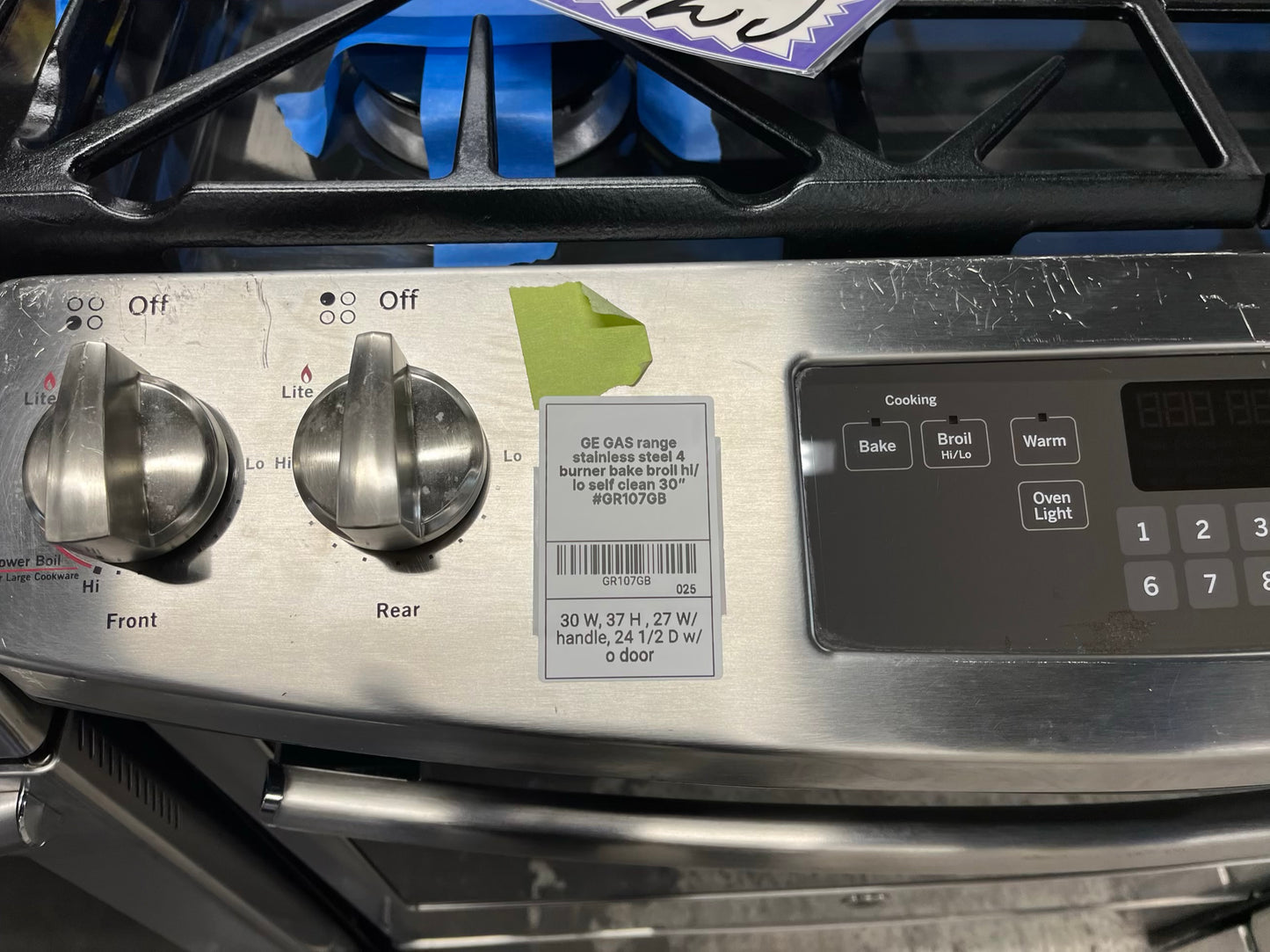 - GE GAS range stainless steel 4 burner bake broil hi/ lo self clean 30" #GR107GB