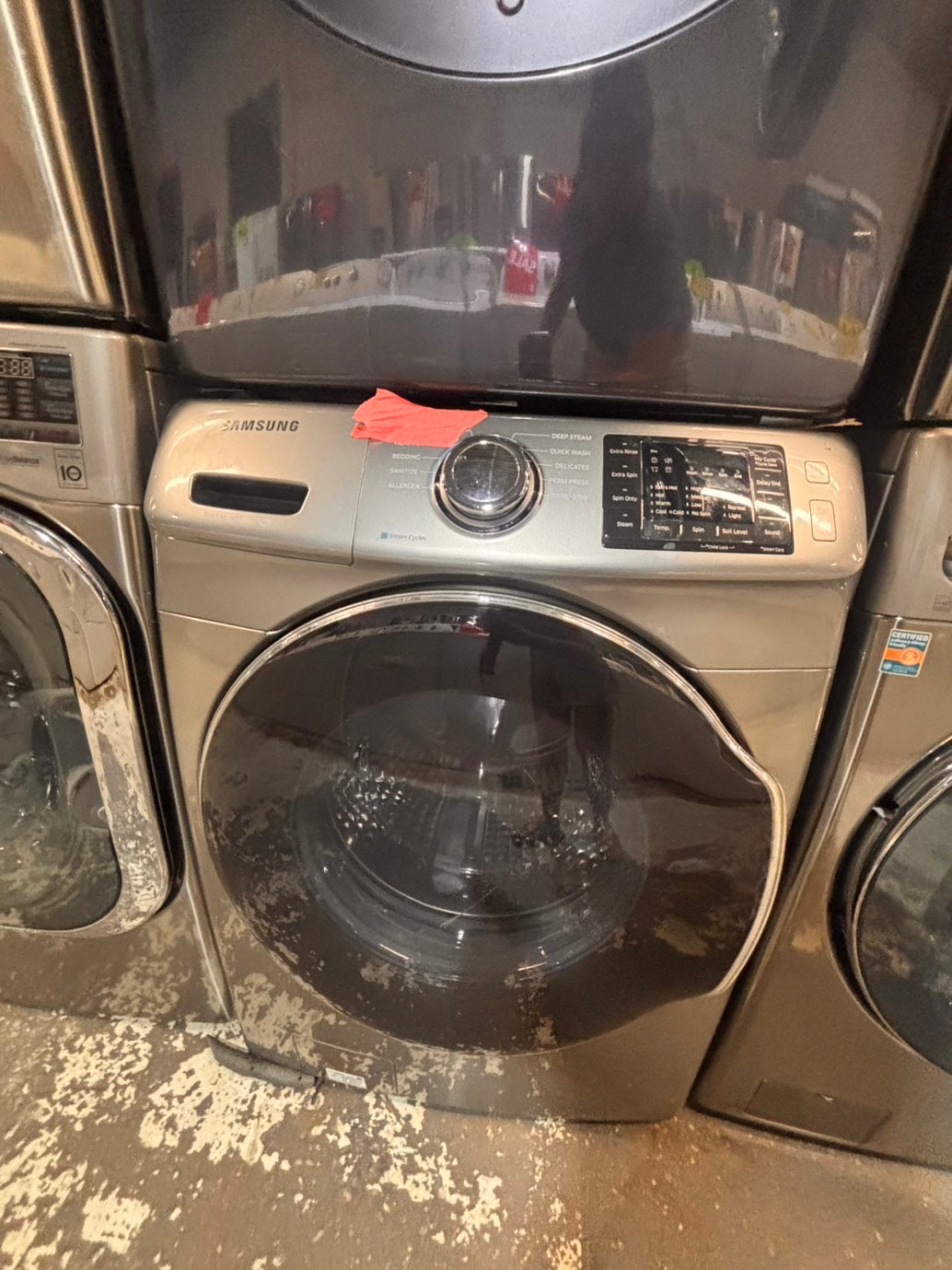 >*Mix & match Samsung dark gray washer & gas dryer set front load stackable or side by side 27” in used Gas -Refurbished #SGN14WB