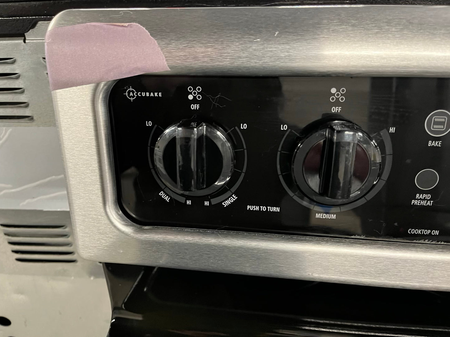 - Whirlpool glass top electric range 220v 5 burner warm zone convection bake broil steam clean Refurbished stainless steel 30" #ER372KB