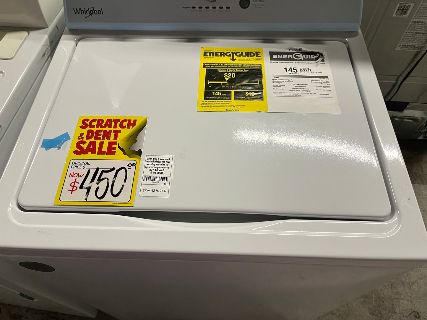 - Open Box | scratch & dent whirlpool top load washing machine w/ agitator large capacity 27" 4.0 cutt #W668CB
