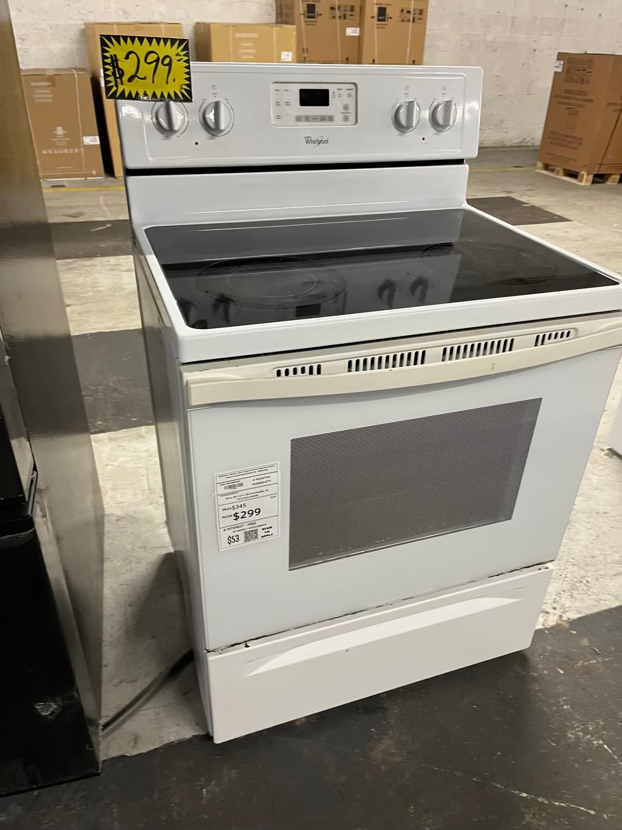 Whirlpool electric 220v range 4 burner bake broil steam clean in white Refurbished 30" #ER942EB