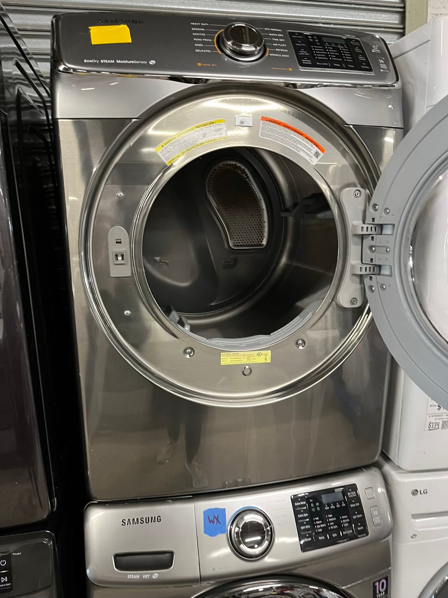Samsung steam cycle washer 4.5 cu ft & dryer 7.5 cu ft set electric 220v front load stackable sensor dry He stainless steel #WD853UB