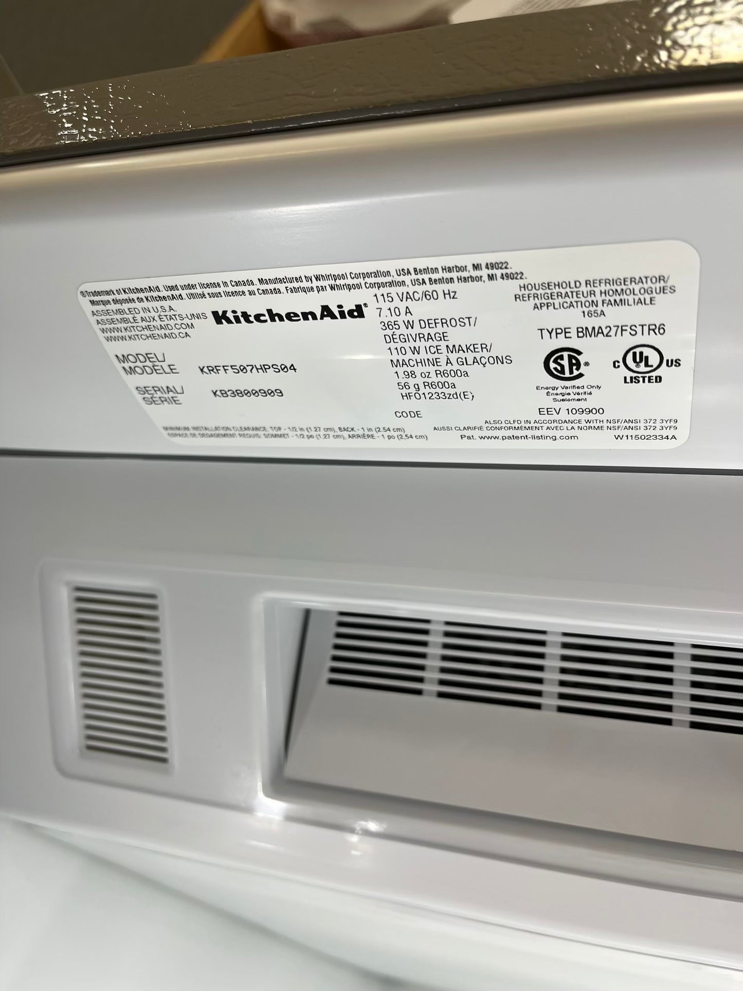 Open box | Scratch & Dent kitchenAid French door refrigerator stainless steel w/ice & water dispenser 36" # RF493JB
