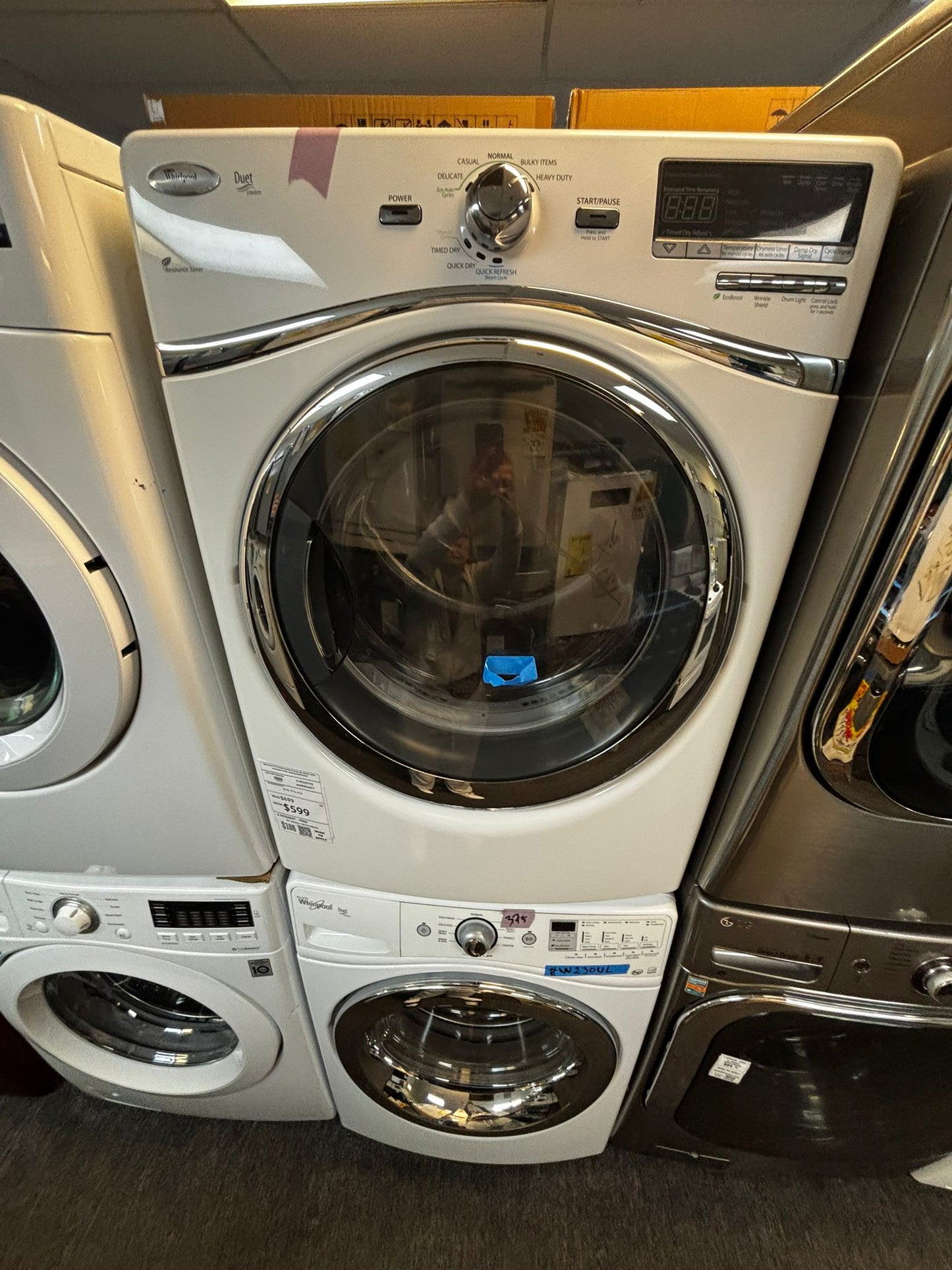 Whirlpool front load washer & dryer set electric 220v stackable large capacity #WD932LB