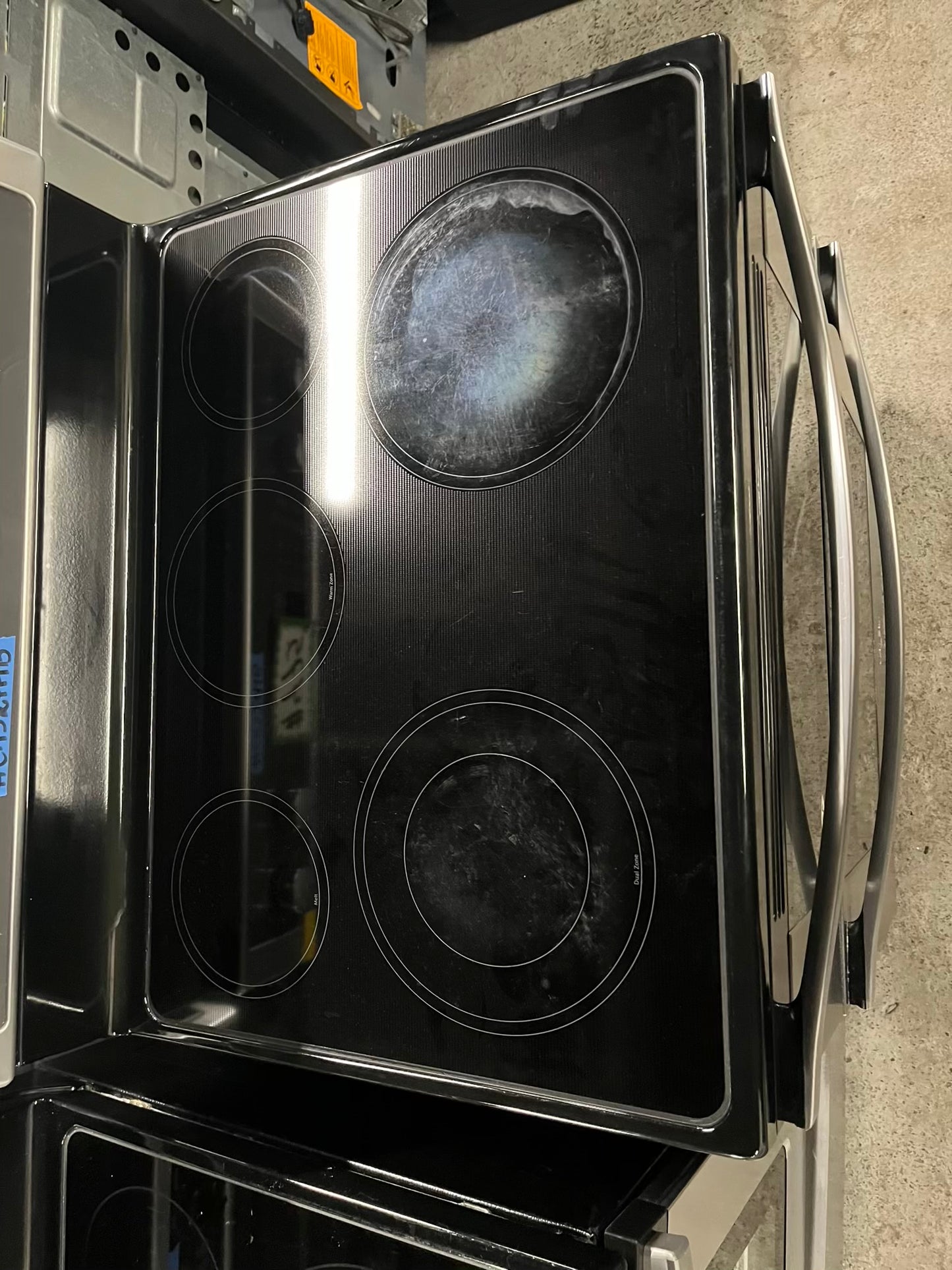 - Whirlpool glass top electric range 220v 5 burner warm zone bake broil steam clean Refurbished double oven stainless steel 30" #ER327HB