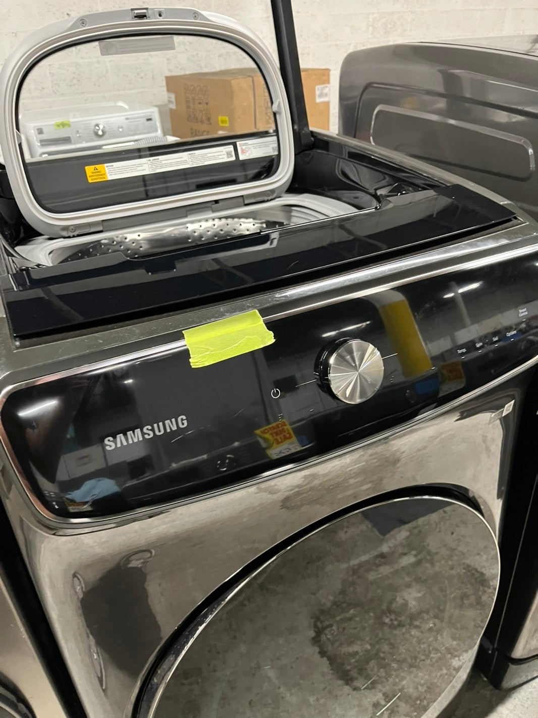 Samsung 6.0 cu. ft. Brushed Black Smart Dial Washer W/ FLEX Wash WV60A9900AV & 7.5 cu. ft. Smart Electric Dryer with FlexDry™ in Black Stainless Steel side by side Mix and Match SET 27 wide #EDBL10B
