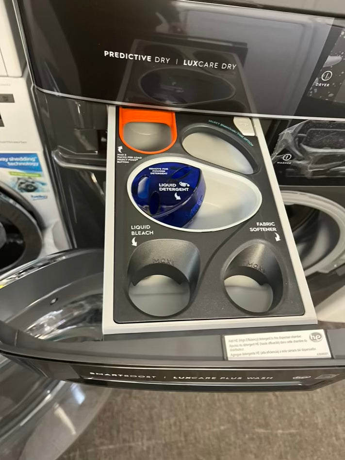- Open Box Scratch & Dent Electrolux 4.5 cu. ft. Stacked Washer and 8.0 cu. ft. Electric Dryer Laundry Tower in Titanium, SmartBoost Premixing, Energy Star 27” #ED611L
