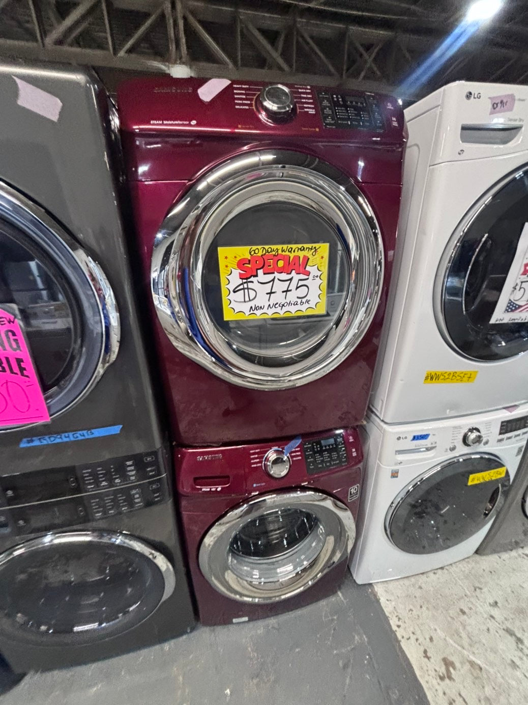 >*July 4th sale🇺🇸Samsung steam ENERGY STAR washer 4.5 cu ft & dryer 7.5 cu ft set electric steam 220v front load stackable or side by side - sensor dry ,burgundy color #BGC4Q1SET