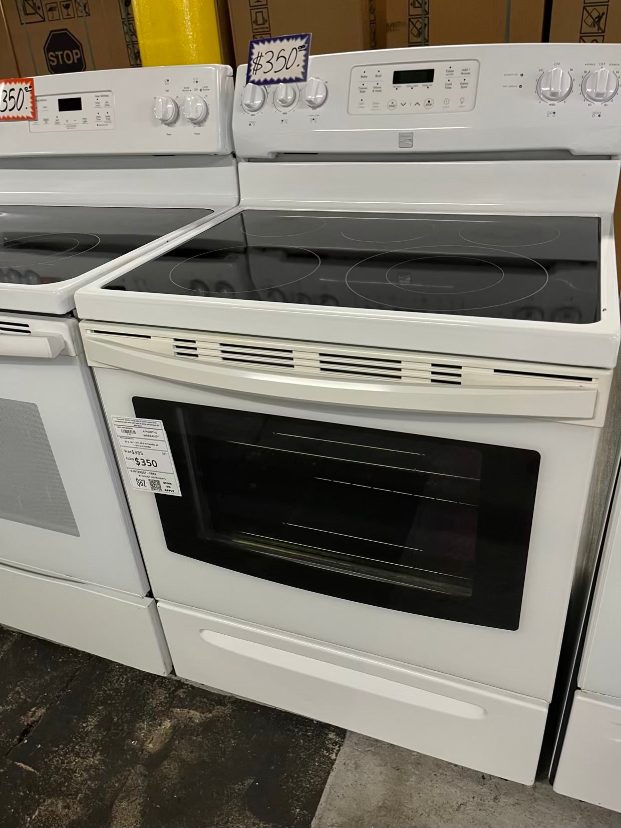 Kenmore electric range 220v 5 burner warm zone convection bake broil self clean in white Refurbished 30" #ER185LB
