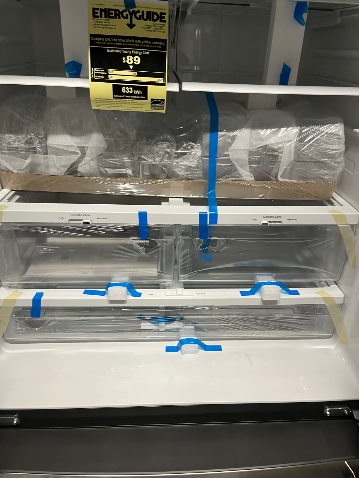 Open Box GE French door refrigerator stainless steel w/water dispenser inside & ice maker 36" #RF494EB