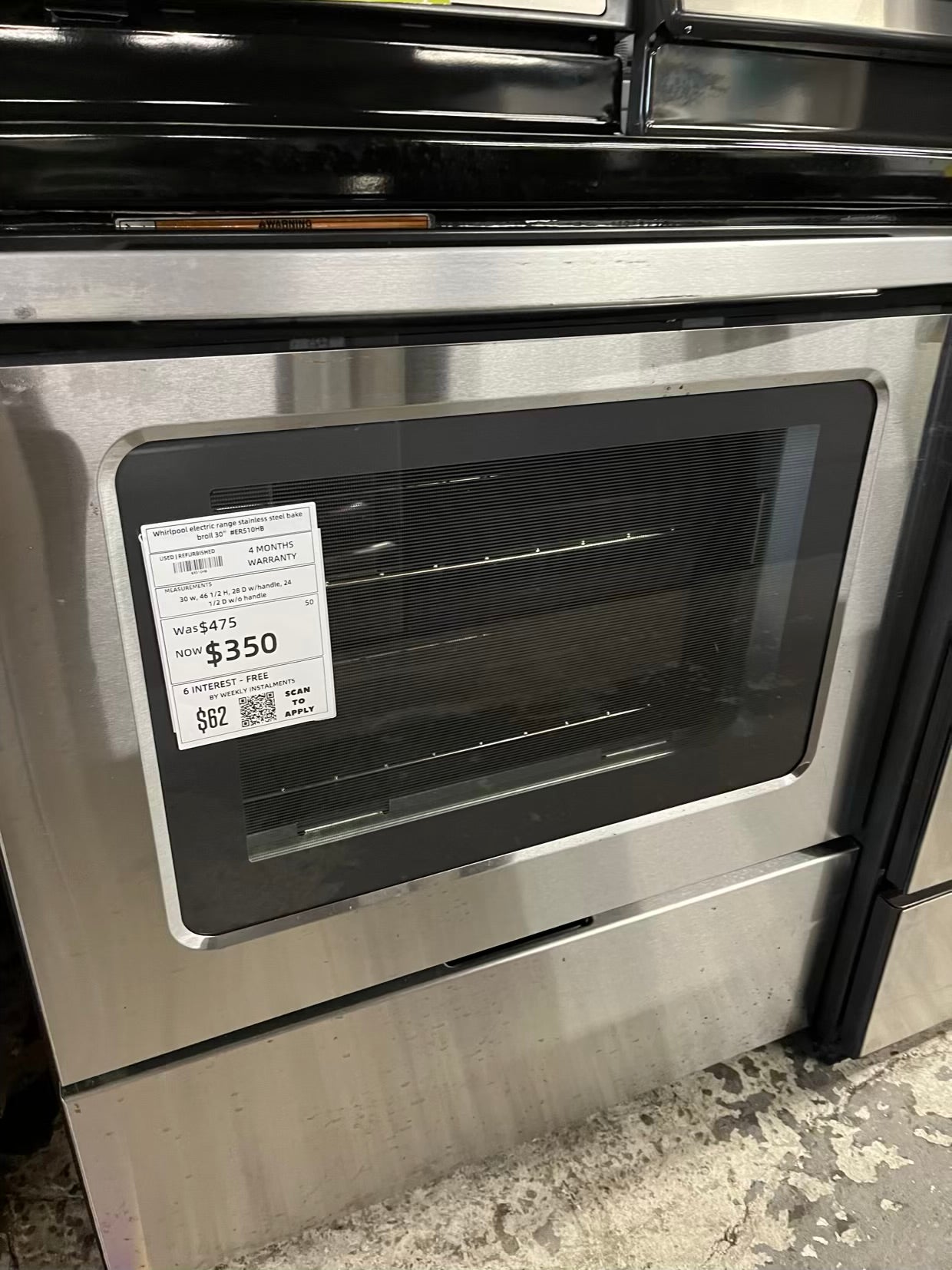 Whirlpool electric range stainless steel bake broil 30" #ER510HB-TR