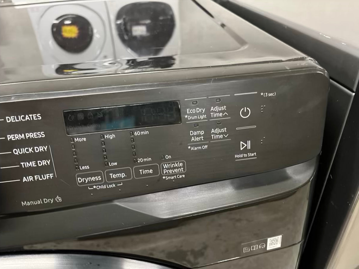 Open Box | Scratch & dent Open Box - Scratch & Dent Samsung - 7,5 Cu. Ft. Stackable Electric 220v Dryer with Sensor Dry - Fingerprint Resistant Black Stainless Steel 27” #RF2075B