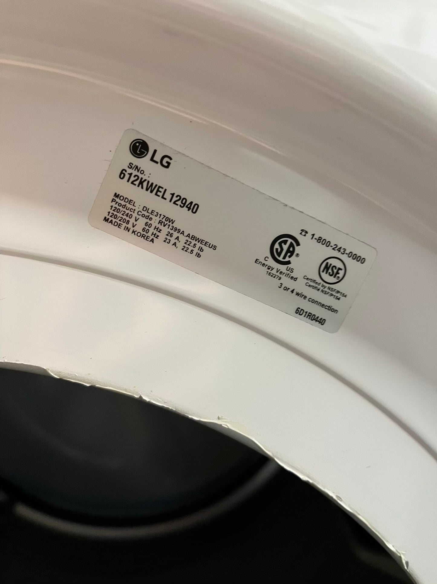 LG Dryer electric 220v in white front load w/pedestal extra storage stainless steel drum large capacity 27" refurbished #ED340SB