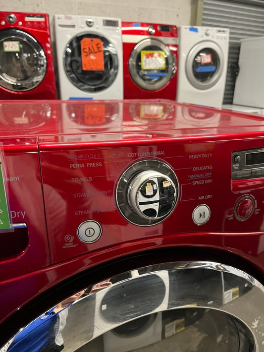 =💥Special price‼️Lg steam dry front load Dryer electric 220v in RED. w/pedestal extra storage large capacity 27" refurbished #EDRD76B